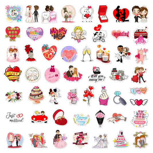 50Pcs Wedding Doodle Stickers Vinyl Waterproof Stickers for Favors