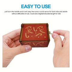 Christmas Music Box Hand Crank Laser Engraved Wood Red Funny Gift