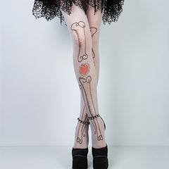 High Waist Skull & Heart Pattern Mesh Tights Fishnet Pantyhose