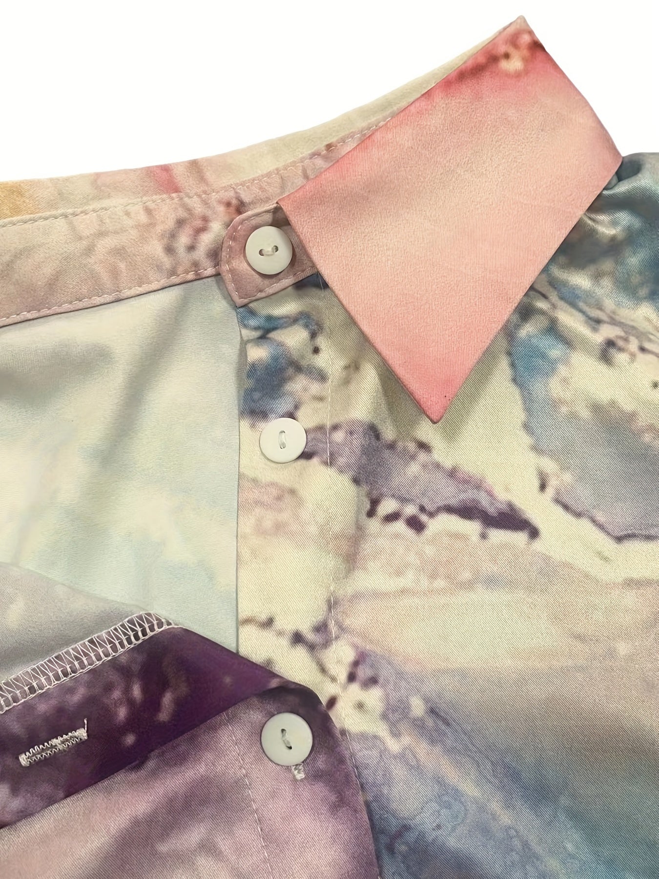  Women's Marble Print Long Sleeve Button Up Shirt Top