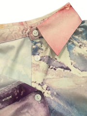  Women's Marble Print Long Sleeve Button Up Shirt Top
