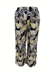  Leaf Print Wide Leg Pants