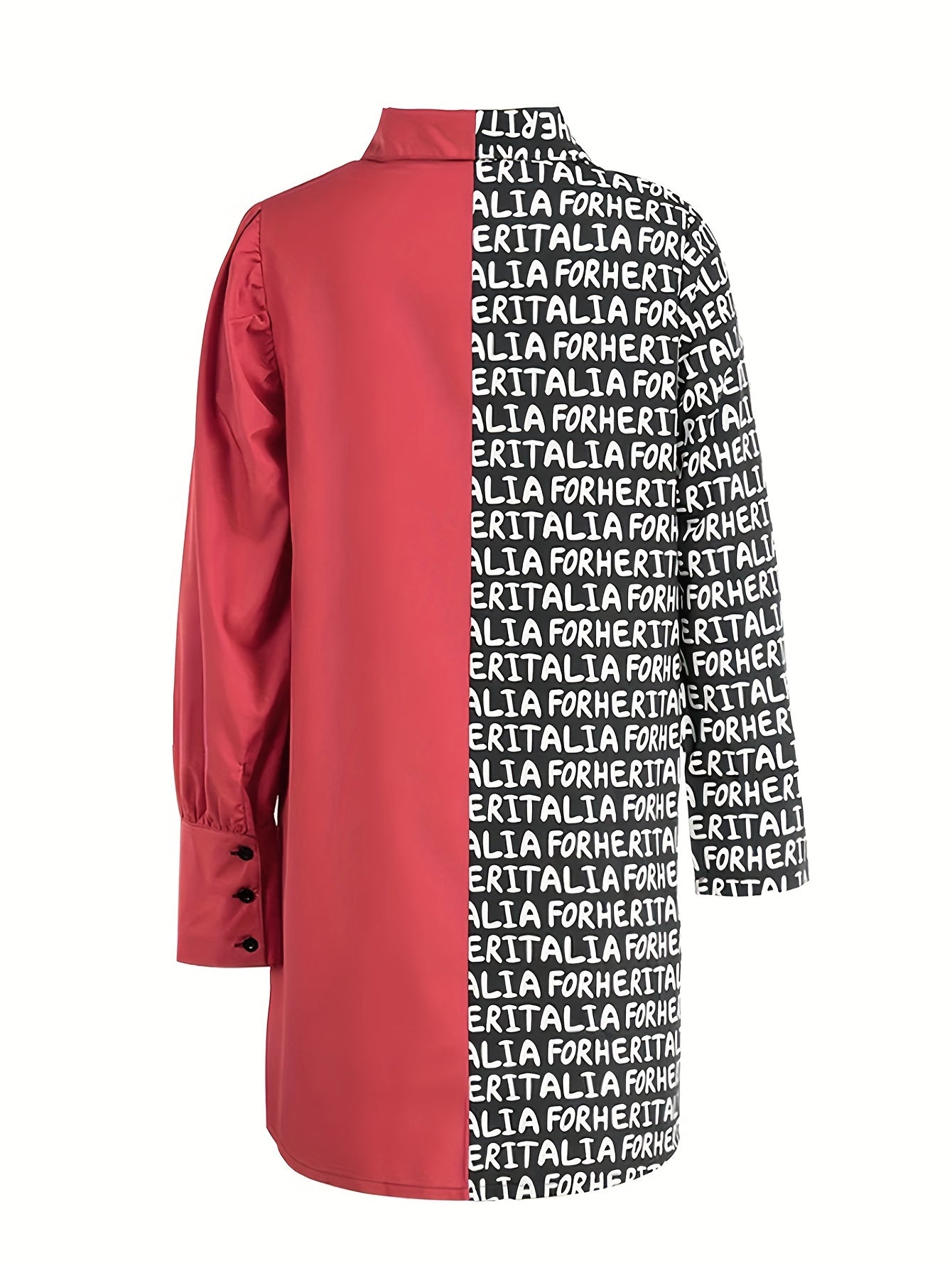  Colorblock Letter Print Button Up Blouse