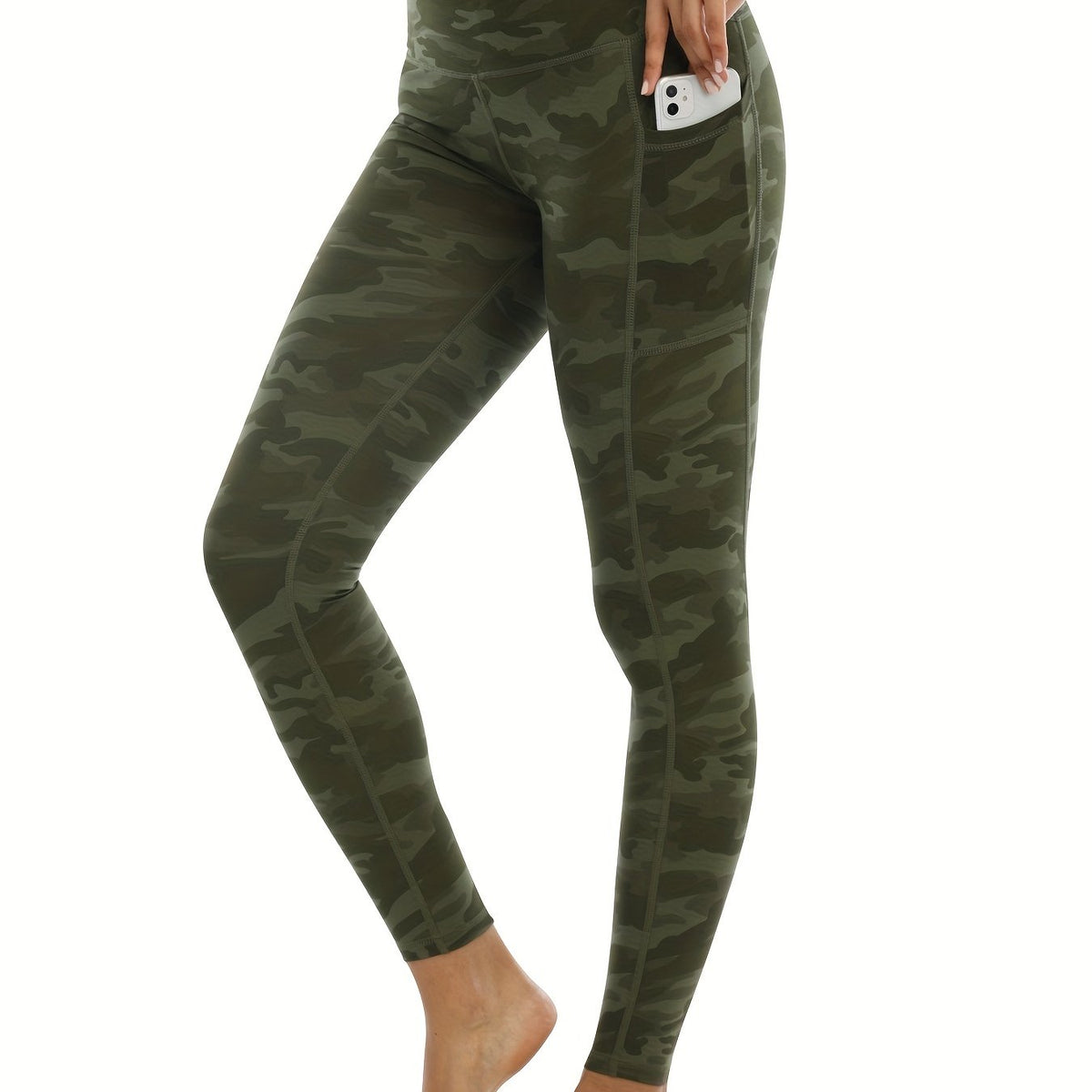 Camouflage Print High Waist Leggings With Pocket