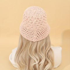 Hollow Crochet Bucket Hat Solid Breathable Sunscreen Cloche Hat