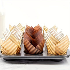 50pcs Disposable Tulip Muffin Cups Striped Cupcake Liners Baking Tools