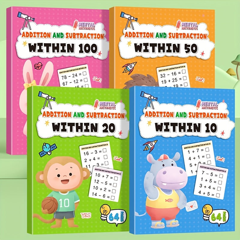 4pcs Math Workbooks Kids 6 10 Daily Practice Colorful Exercises Improve Skills