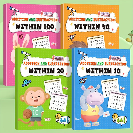 4pcs Math Workbooks Kids 6 10 Daily Practice Colorful Exercises Improve Skills