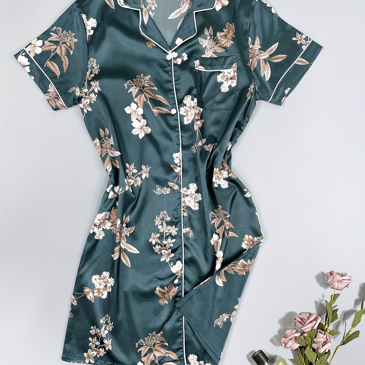 Floral Print Short Sleeve NightDress Pajama Dress Women's Sleepwear