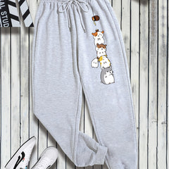  Animal Print Drawstring Sweatpants Women's Plus Elastic Sweatpants
