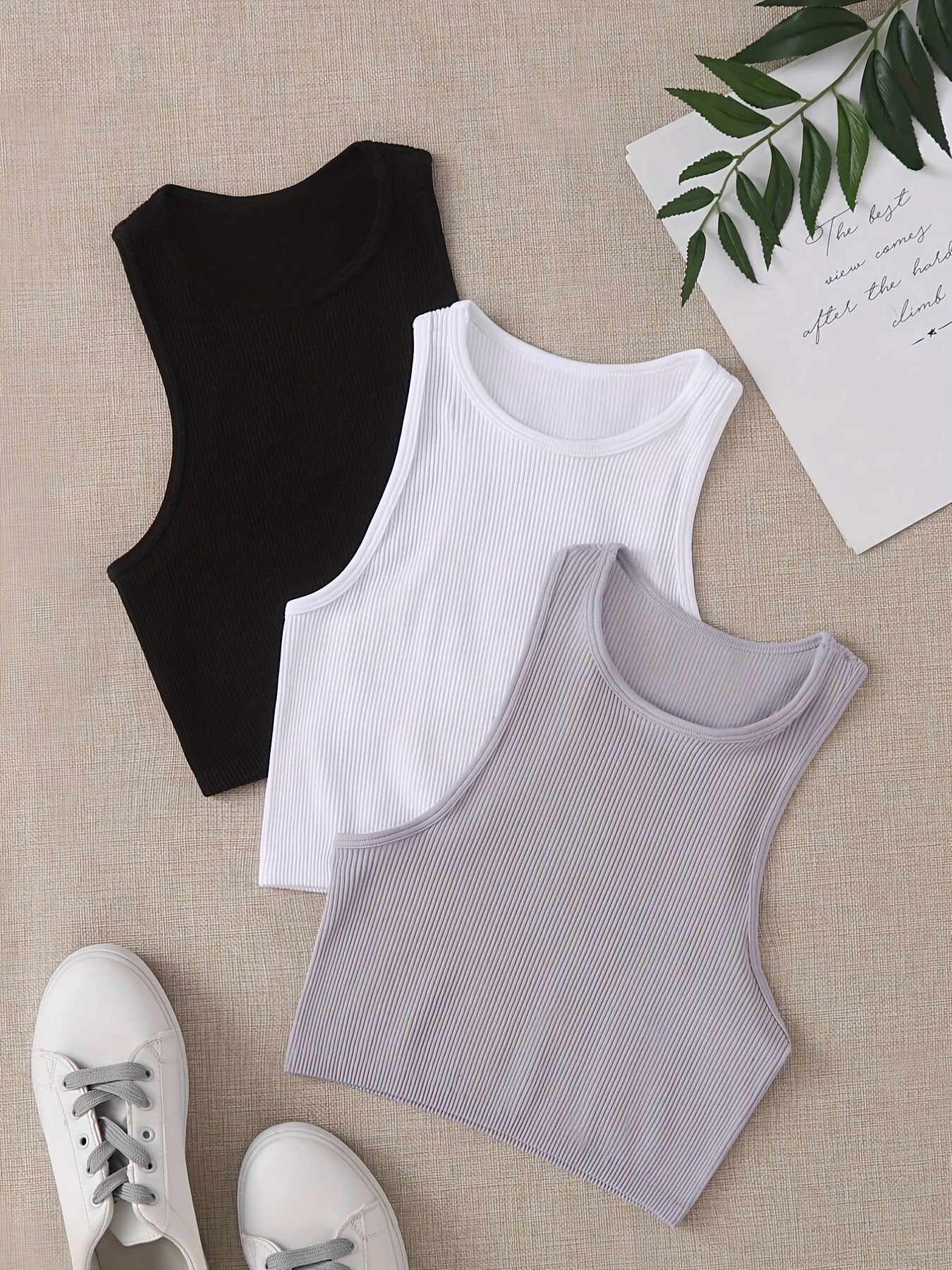 Solid Ribbed Crop Tank Top High Stretch