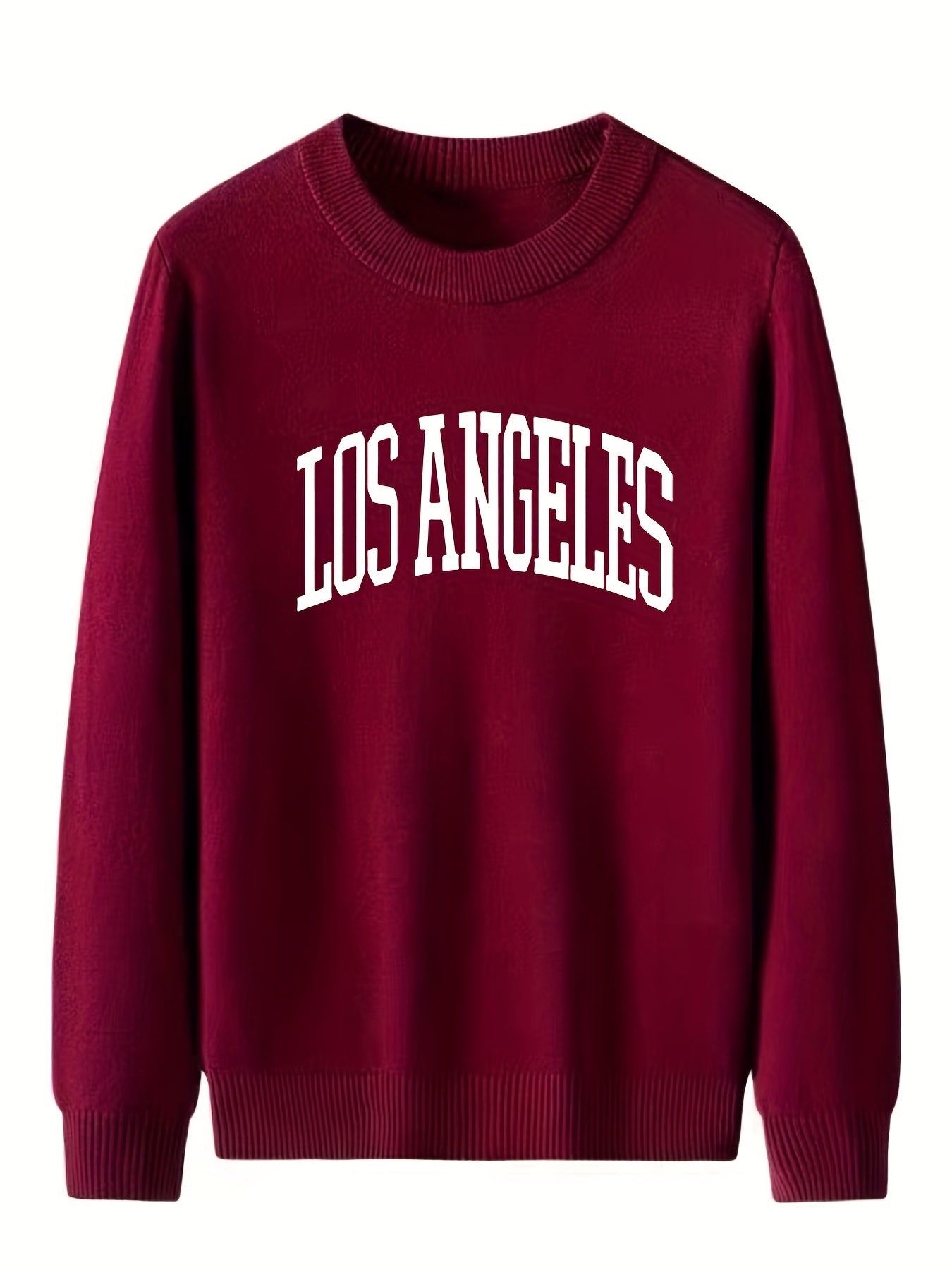 LA Crew Neck Knitted Sweater Men's Casual Warm Pullover Fall Winter
