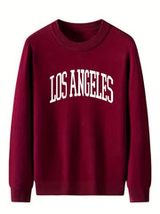 LA Crew Neck Knitted Sweater Men's Casual Warm Pullover Fall Winter