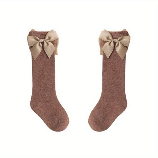 Girls Cotton Big Bow Decor Knee High Socks