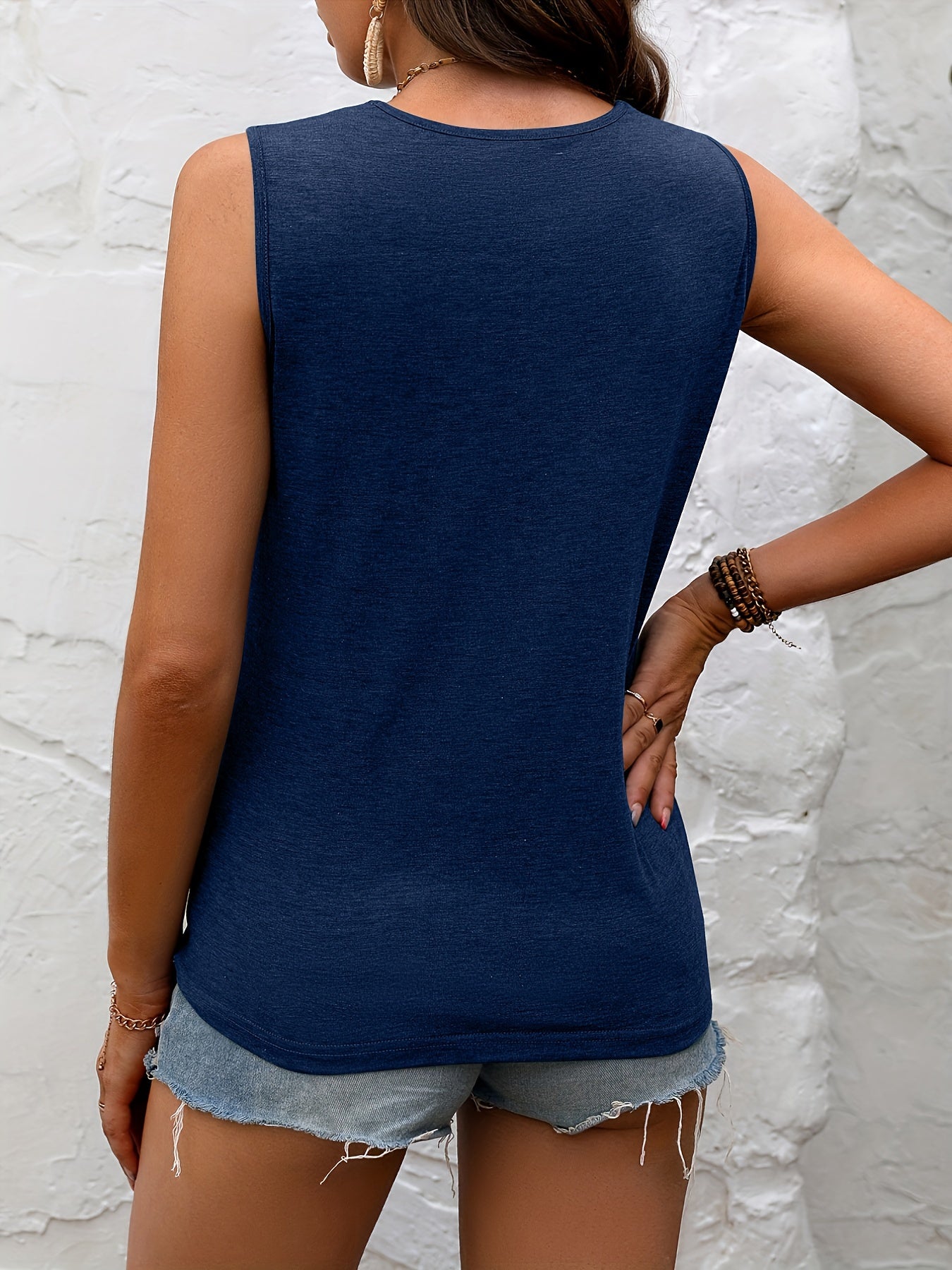 Lace Stitching Crew Neck Sleeveless Top for Summer