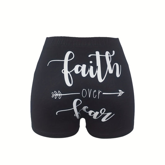 Faith Print Skinny Shorts Women's Casual Shorts