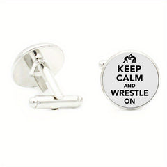 Wrestling Glass Gem Cufflinks Rhodium Plated Alloy Base Gentleman Cuff Link