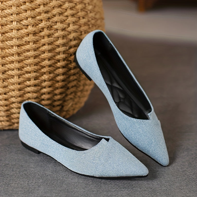 Women's Solid Denim Point Toe Flat Shoes