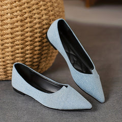 Women's Solid Denim Point Toe Flat Shoes