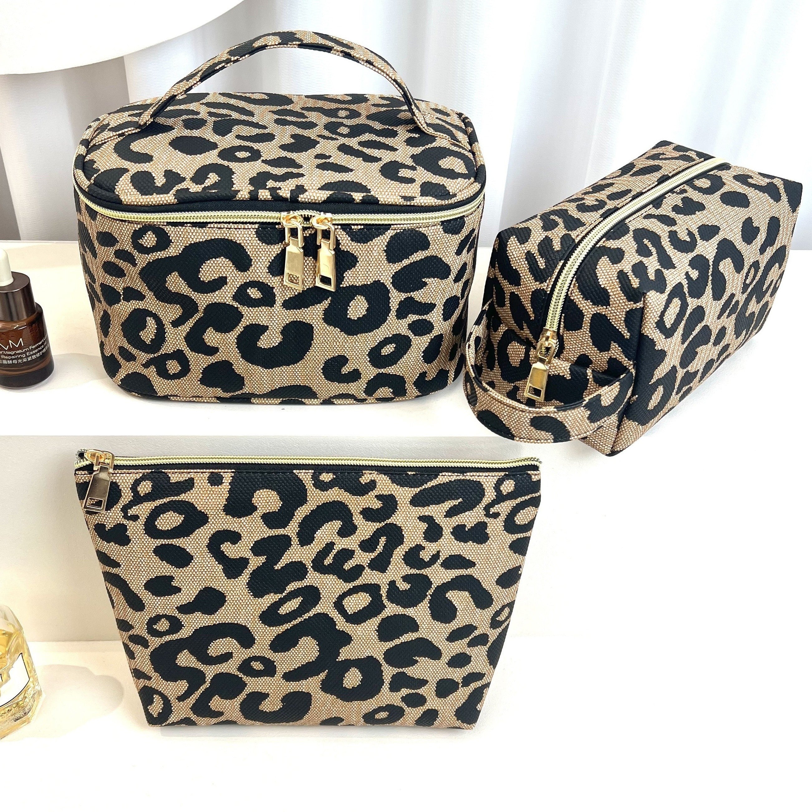 Leopard Makeup Bag Travel Cosmetic Case Portable Toiletry Bags Organizer