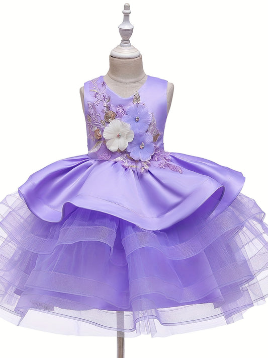 Girls Princess Wedding Dress Puffy Mesh Performance Skirt