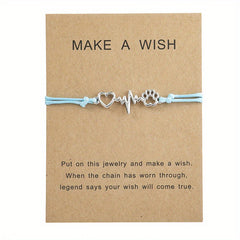 Dog Paw & Love Heart Bracelet Adjustable Rope Hand Jewelry