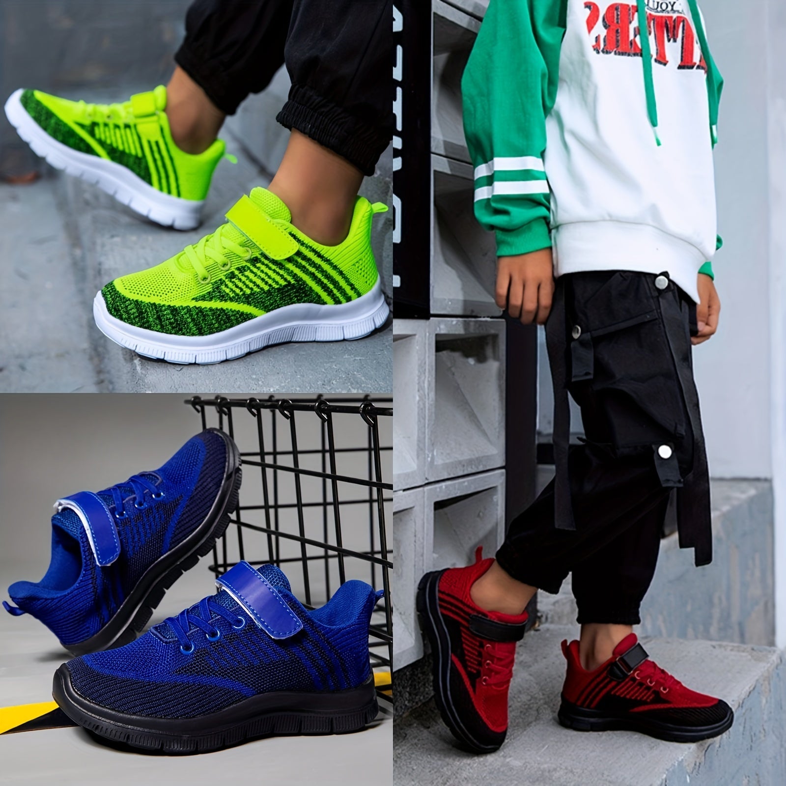 Breathable Woven Sneakers For Boys - Lightweight Anti Slip Low Top Sneakers