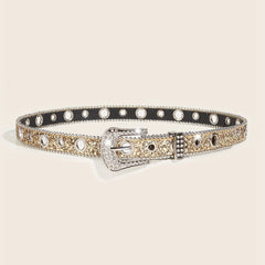 Glitter Sparkling Rhinestone Belt Y2K PU Belt Hip Hop Decorative Belt