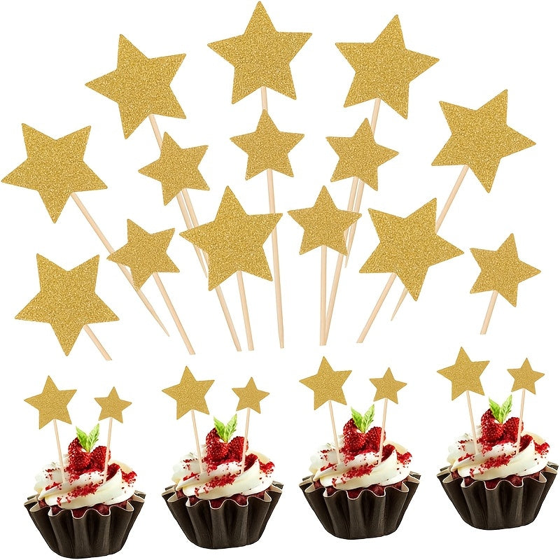 10pcs Golden Glitter Mini Star Cupcake Toppers for Events & Celebrations