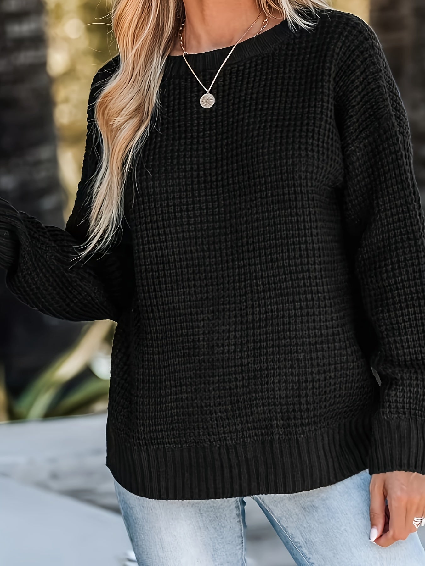  Solid Waffle Pattern Criss Cross Backless Sweater