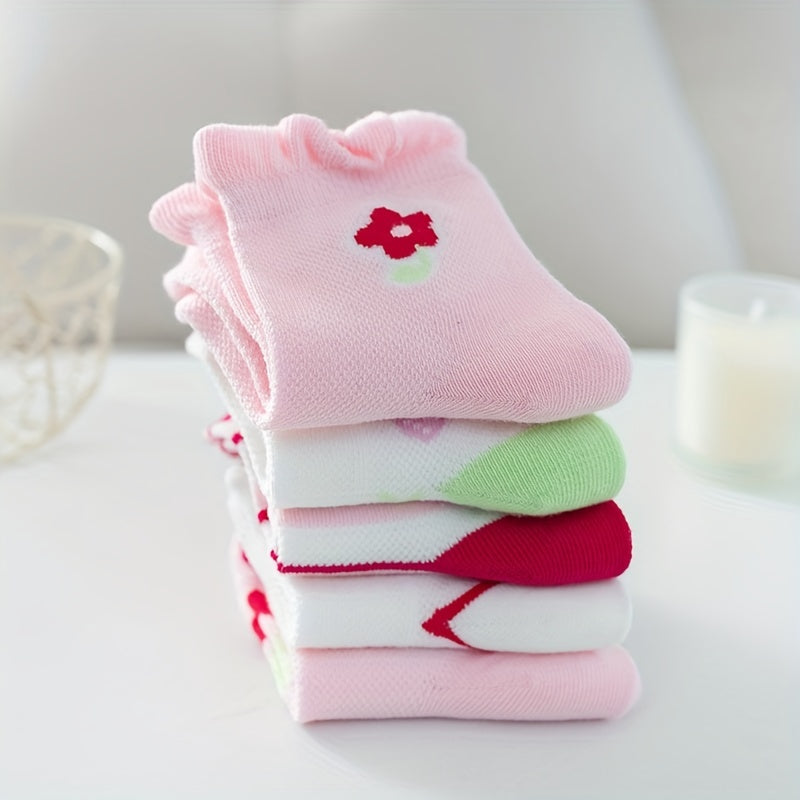 5 Pairs Kids Cotton Mesh Tube Socks Breathable Cartoon Baby Socks