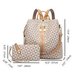 2pcs Large Capacity Backpack Wristlet Purse Set Plaid School Backpack Travel Bag