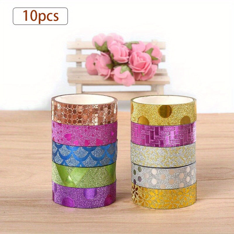 10pcs Decorative Tape Golden Glitter Onion Powder Wwisp Tape