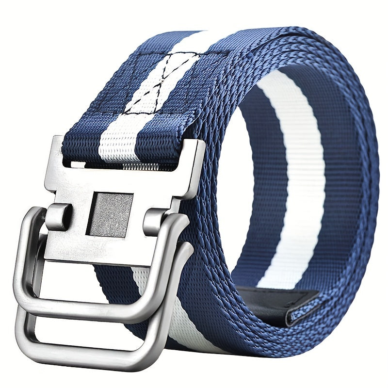 Men's Double Ring Buckle Belt Military Training Leather Belt