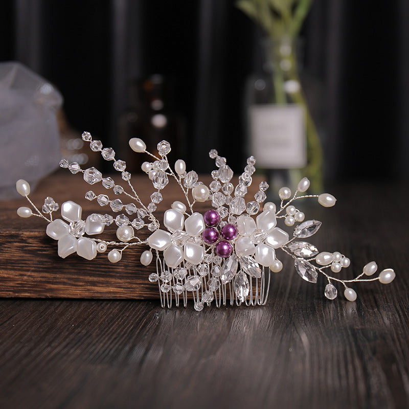 Bride Hair Comb Flowers & Rhinestone Wedding Headdress