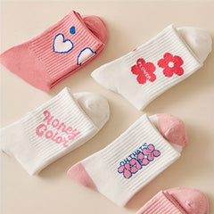 5 Pairs Floral & Heart Print Socks Mid Tube Women's Stockings & Hosiery