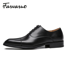 FARWARWO Men's Cap Toe Leather Oxford Shoes Pointed Toe Formal Dress Shoes