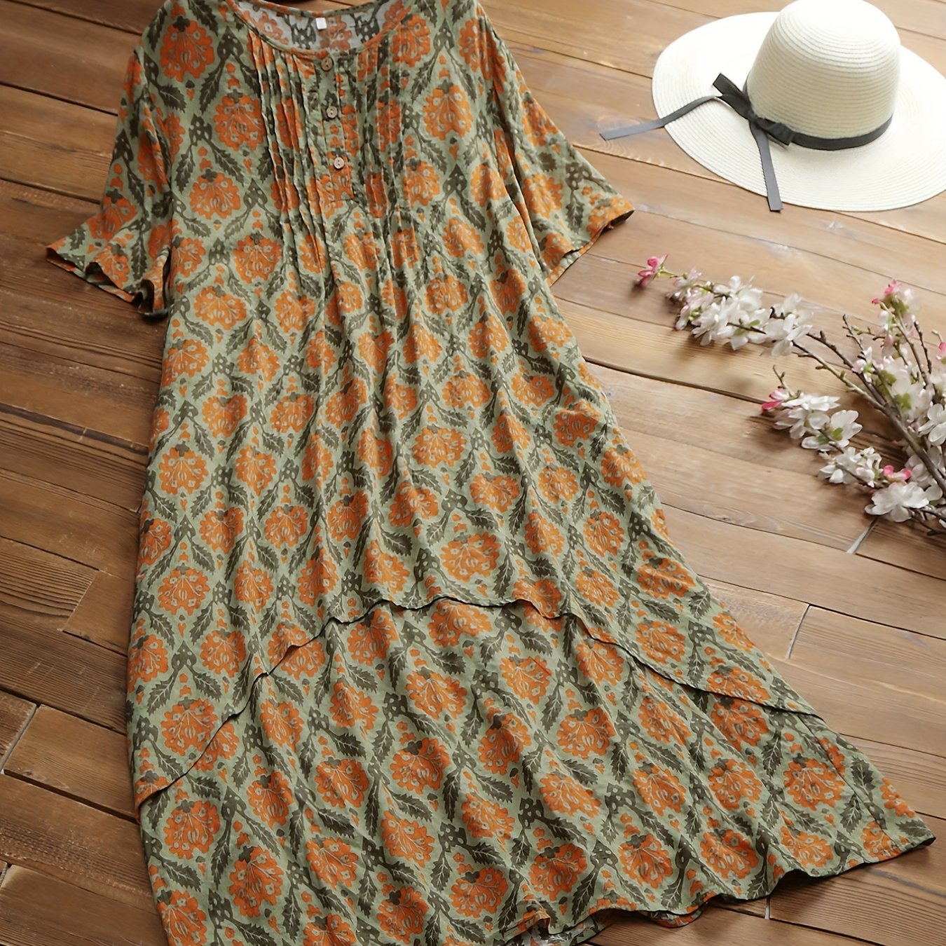  Boho Dress Women's Plus Floral Button Short Sleeve Dress