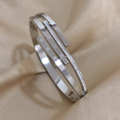 Stainless Steel Bangle Rhinestone Roman Numerals Men's Jewelry