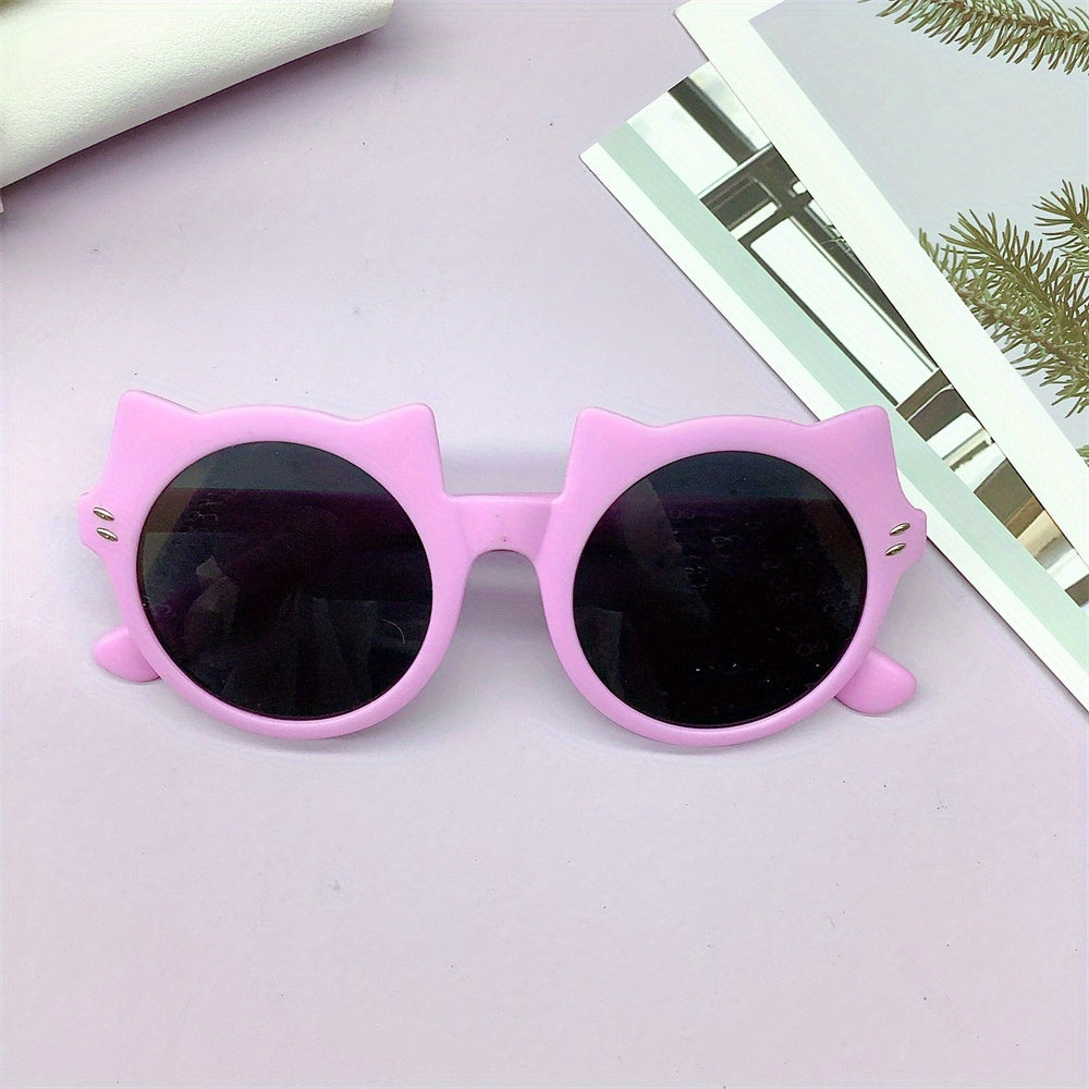 Cat Ear Shaped Round Frame Sunglasses for Boys UV Protection