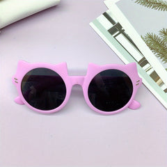 Cat Ear Shaped Round Frame Sunglasses for Boys UV Protection