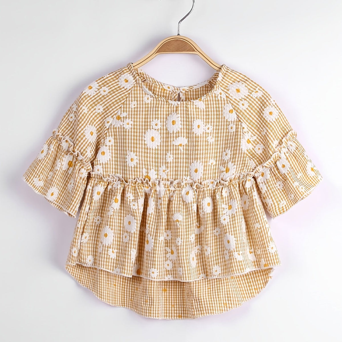 Girls Daisy Floral Print Peplum Top Short Sleeve Vacation Kid Gift
