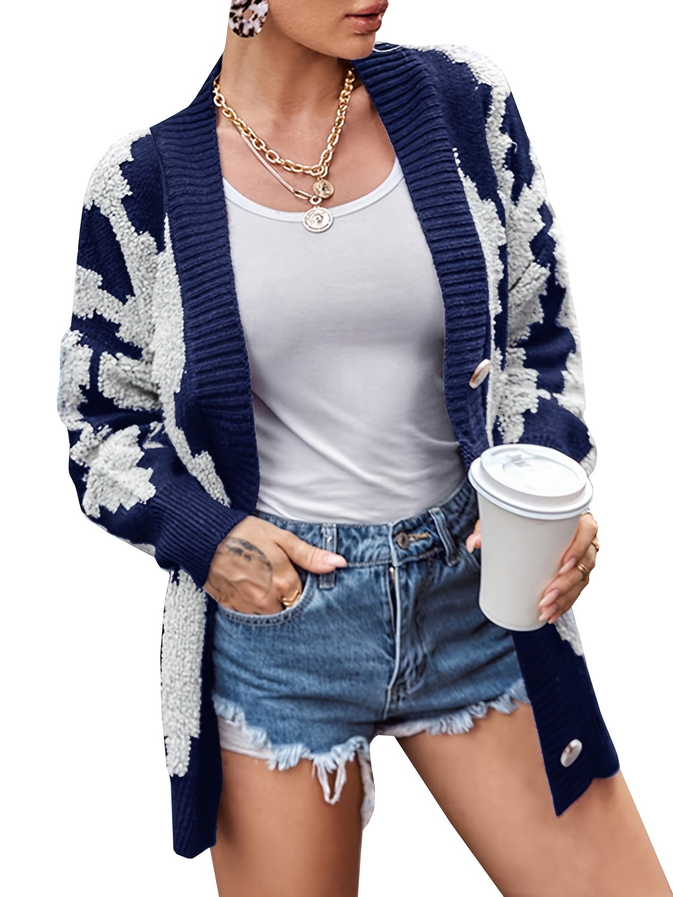  Casual Cardigan Women's Plus Button Up Long Sleeve Knit Coat