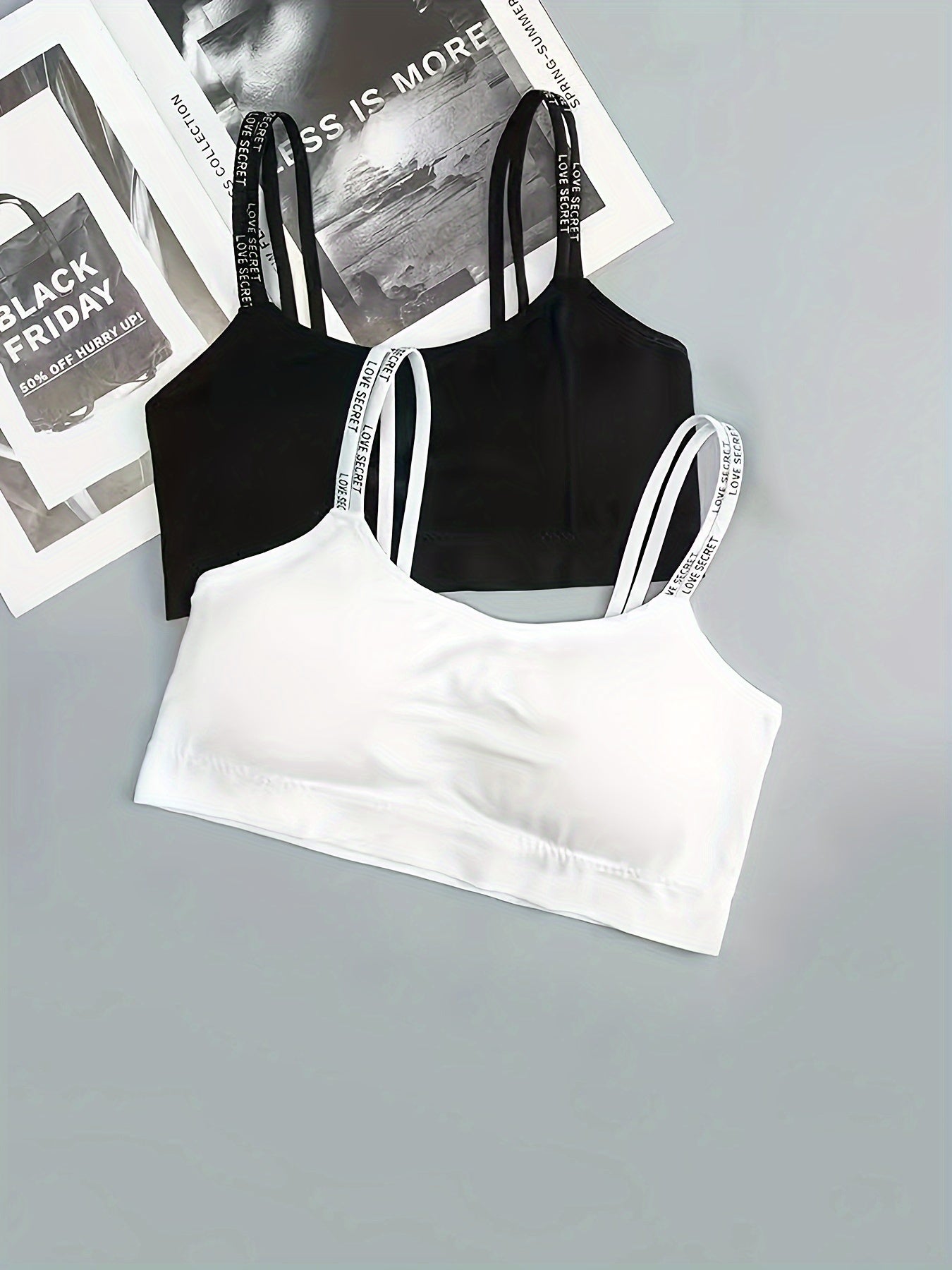 2pcs Wireless Bras Letter Straps Comfy & Breathable Women's Lingerie