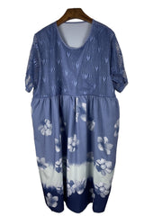  Casual Dress Women's Plus Floral Print Contrast Panel Dress