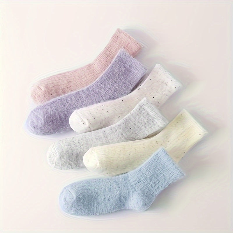 6 Pairs Fuzzy Crew Socks Women's Stockings Warm Mid Tube Soft Comfy Hosiery