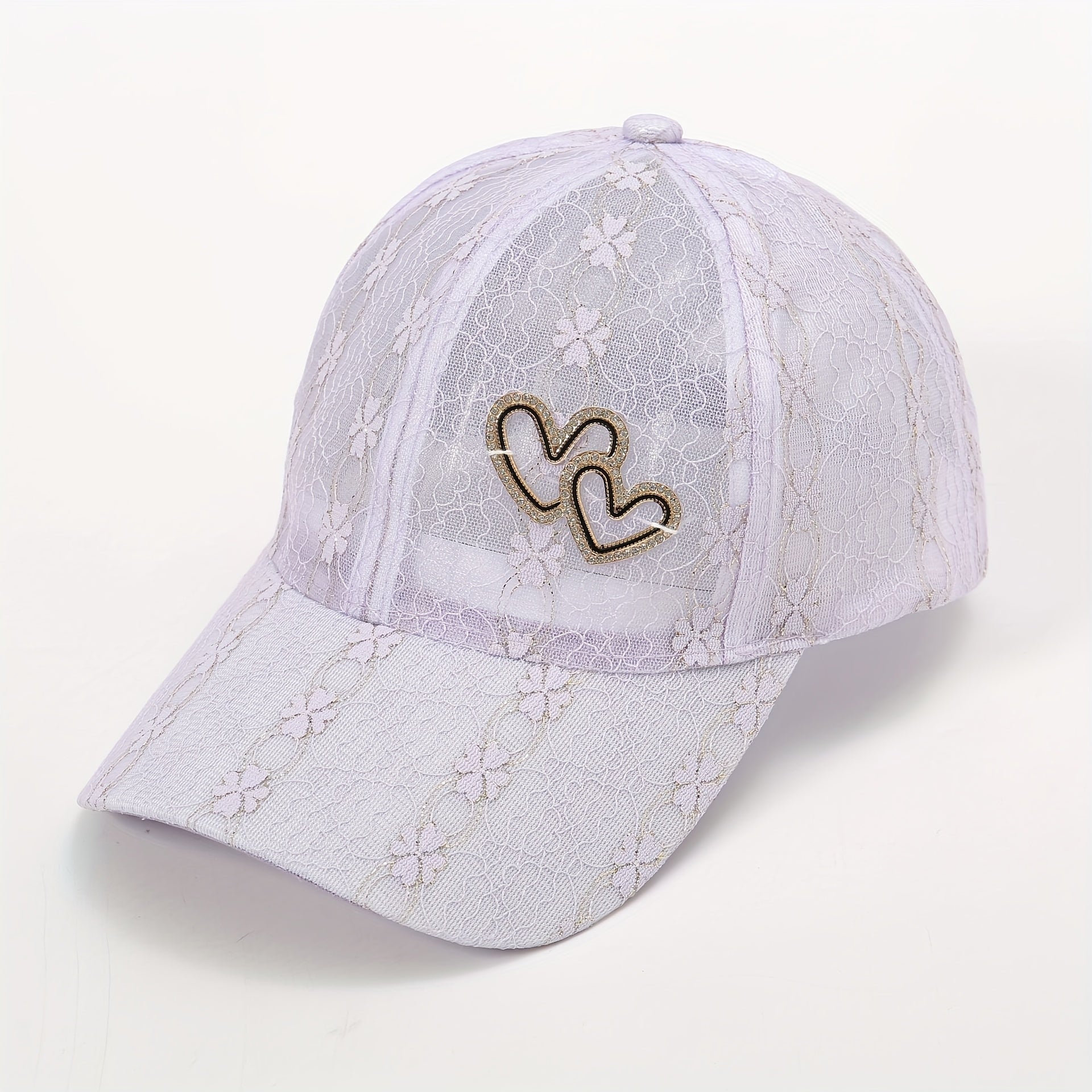 Lace Floral Embroidered Baseball Cap Heart Label Mesh Overlay Breathable Sun Hat