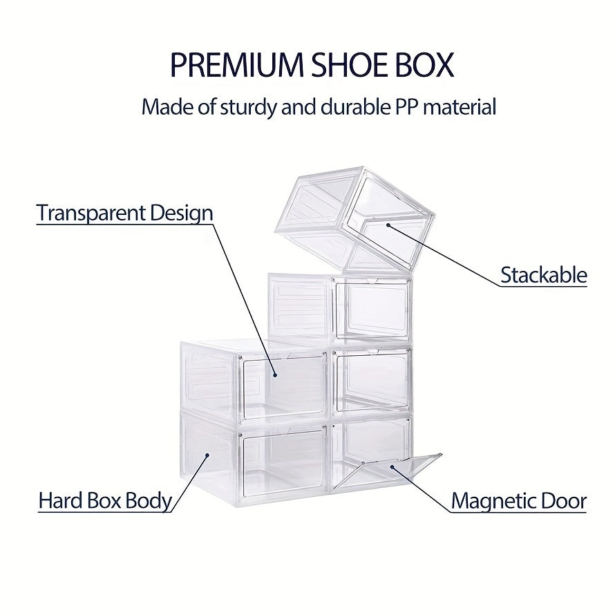 6pc Plastic Transparent Shoe Storage Boxes with Door