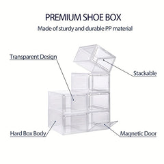 6pc Plastic Transparent Shoe Storage Boxes with Door