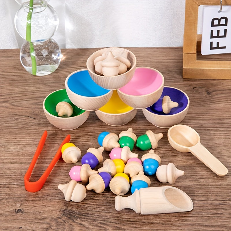 Wooden Colorful Sorting Cup Set Bead Counting Game Toy